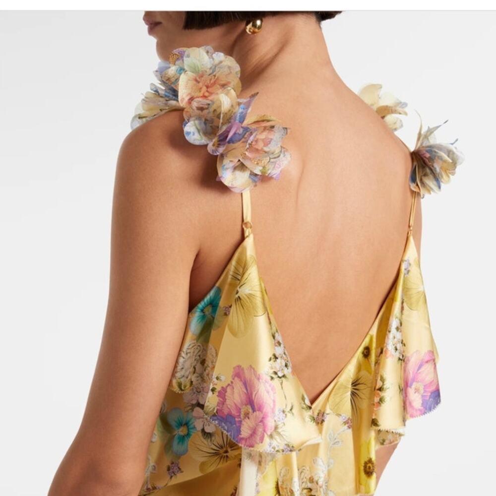 Camilla Embellished floral ruffled silk satin maxi dress NWT - Picture 5 of 9